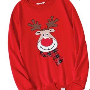 Juniors Teen Red Reindeer Lightweight Sweatshirt